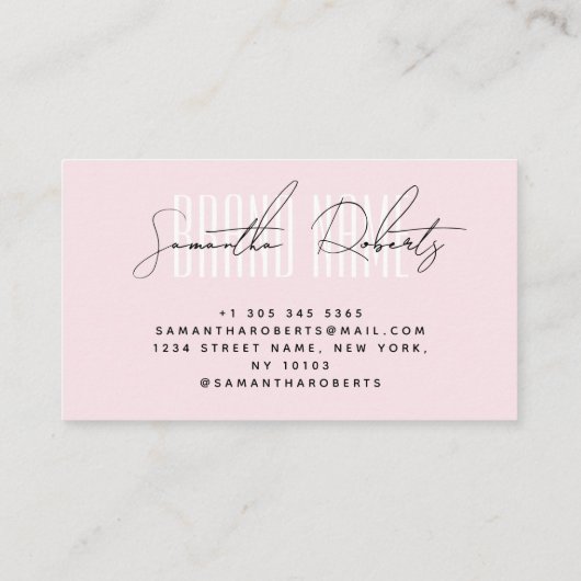 Moderne hinzufügen Markennamen elegant hellrosa Visitenkarte (Rückseite)