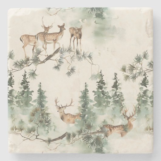 Moderne Hirsche Aquarell Steinuntersetzer (Vorderseite)
