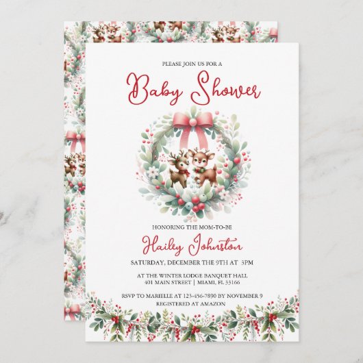 Moderne Hirsche Weihnachtsdusche Einladung (Vorne/Hinten)