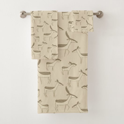Moderne Hirschillustration Beiges Muster Badetuch Badhandtuch Set (Insitu)