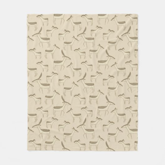 Moderne Hirschillustration Beiges Muster Fleecedecke (Vorderseite)