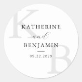 Moderne hite Monogram Minimalistisch Wedding Runder Aufkleber (Vorderseite)