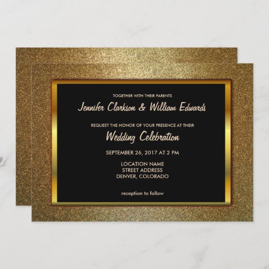 Moderne hoch entwickelte LuxusgoldGlitter Hochzeit Einladung (Vorne/Hinten)