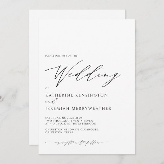 Moderne, hoch entwickelte Minimalistische Script-H Einladung (Vorne/Hinten)