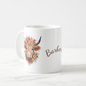 Moderne Hochland-Kuh mit Blume Kaffeetasse (Vorderseite Links)