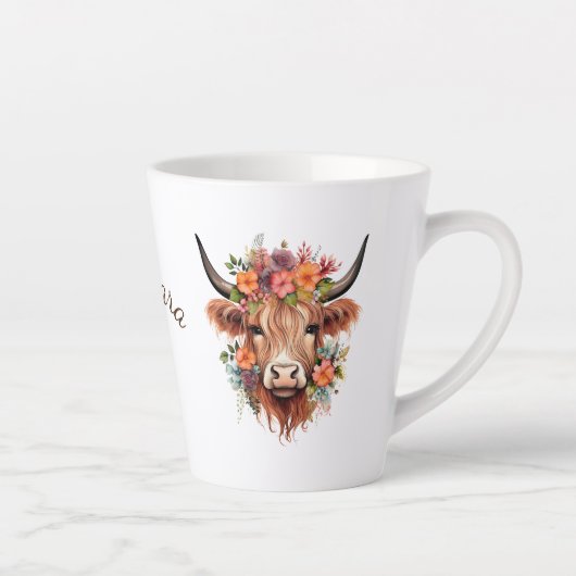 Moderne Hochlandkuh mit Boho-Blume-Design Milchtasse (Rechts)