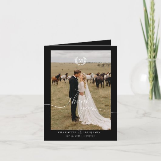 Moderne Hochzeit 2 Foto Schwarz Dankeskarte (Vorderseite)