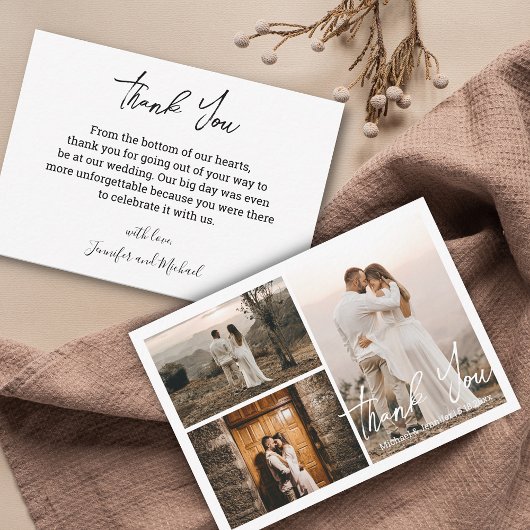 Moderne Hochzeit 3 Fotos Collage danke Mitteilungskarte