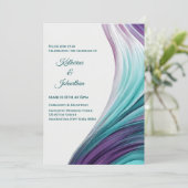 Moderne Hochzeit - Abstrakt Lila und Aquamarin- Einladung (Stehend Vorderseite)