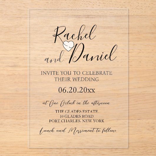 Moderne Hochzeit Acryleinladungen (Vorderseite)