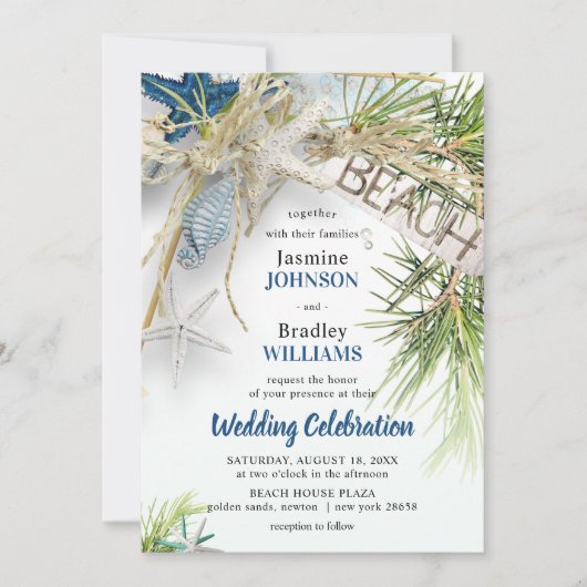 Moderne Hochzeit am Strand Einladung (Vorderseite)