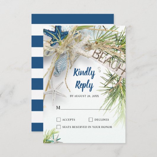 Moderne Hochzeit am Strand RSVP Karte (Vorne/Hinten)