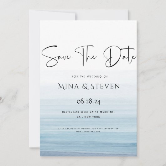 Moderne Hochzeit am Strand Save The Date (Vorderseite)