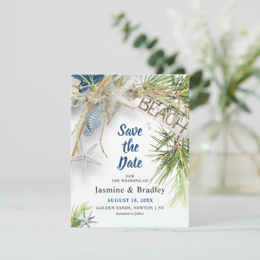 Moderne Hochzeit am Strand Save The Date (Stehend Vorderseite)