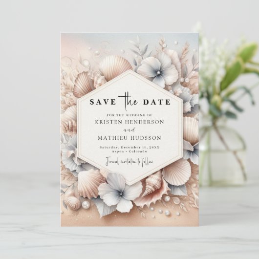 Moderne Hochzeit am Strand Save The Date (Stehend Vorderseite)