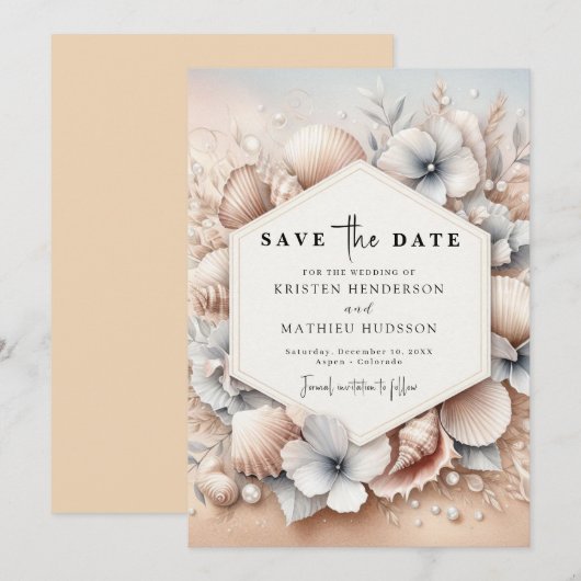 Moderne Hochzeit am Strand Save The Date (Vorne/Hinten)