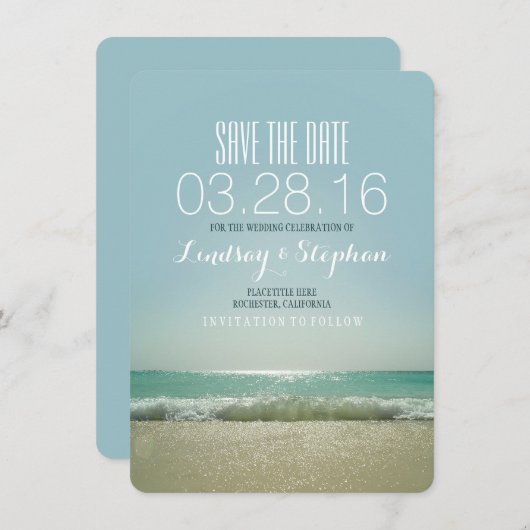 Moderne Hochzeit am Strand sparen die Terminkarten Save The Date (Vorne/Hinten)
