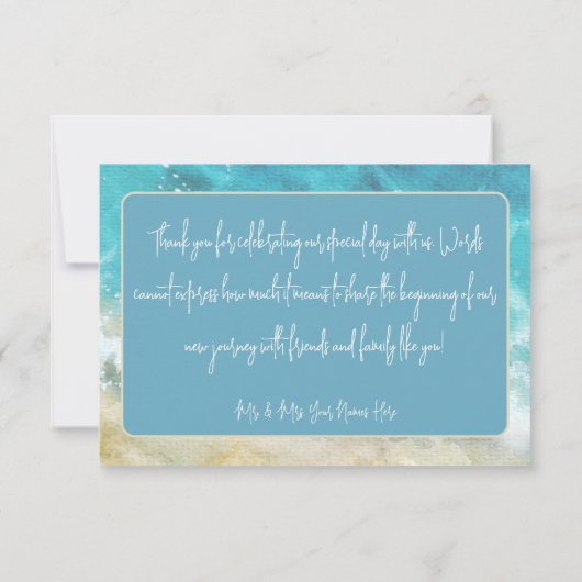 Moderne Hochzeit am Strand von Aquarell Dankeskarte (Rückseite)