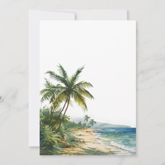 Moderne Hochzeit am tropischen Palmenstrand Save The Date (Rückseite)