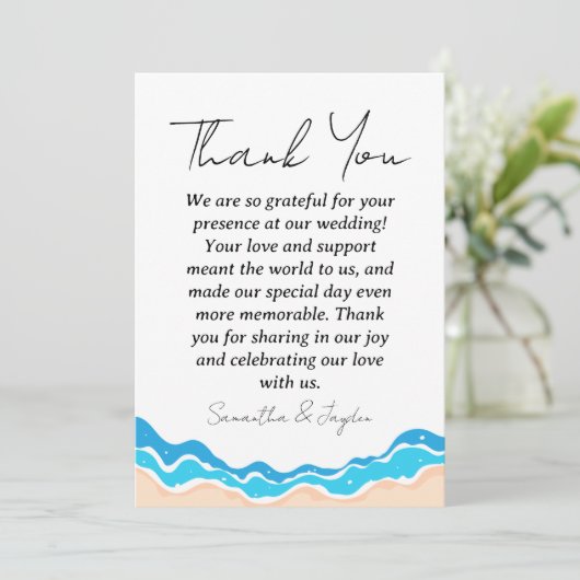 Moderne Hochzeit am tropischen Strand dank Karten (Stehend Vorderseite)