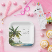 Moderne Hochzeit am tropischen Strand Pappteller (Party)