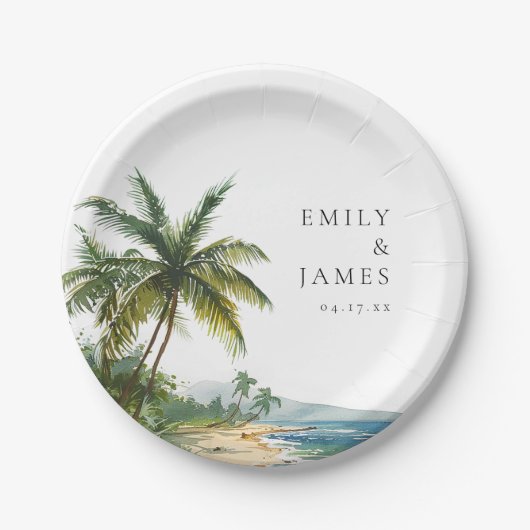 Moderne Hochzeit am tropischen Strand Pappteller (Vorderseite)