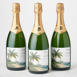 Moderne Hochzeit am tropischen Strand Schaumweinetikett