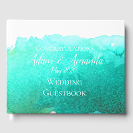 Moderne Hochzeit aquamariner Wasserfarben Gästebuch