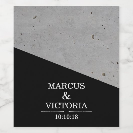 Moderne Hochzeit aus Beton in Schwarz und Weiß Weinetikett (Einzelnes Label)