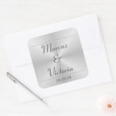 Moderne Hochzeit aus gebürstetem Metall Quadratischer Aufkleber (Umschlag)