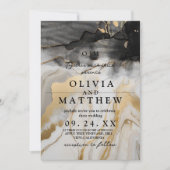 Moderne Hochzeit aus schwarzem und goldenem Marmor Einladung (Vorderseite)