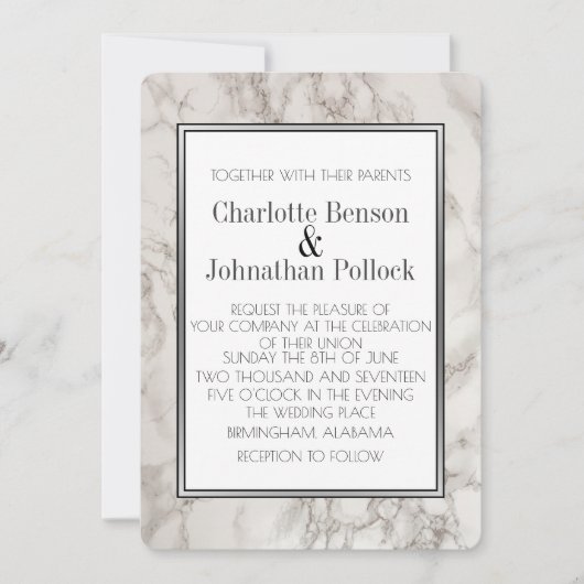 Moderne Hochzeit aus weißem Marmor Einladung (Vorderseite)