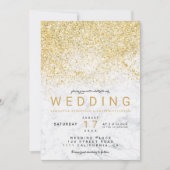 Moderne Hochzeit aus weißem Marmor mit goldfarbene Einladung (Vorderseite)