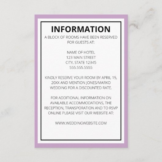 Moderne Hochzeit Begleitkarte (Vorderseite)