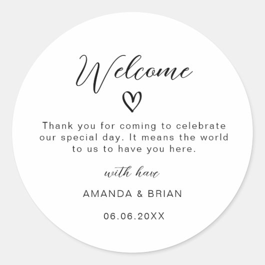 Moderne Hochzeit Begrüßung Beutel Dankeschön Gesch Runder Aufkleber (Vorderseite)