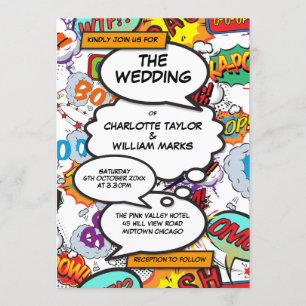 Moderne Hochzeit Bunte Typografische Comic-Book Einladung