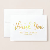 Moderne Hochzeit Danke B Script Foto Gold Folienkarte (Vorderseite mit Umschlag)