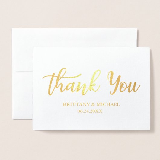 Moderne Hochzeit Danke B Script Foto Gold Folienkarte (Vorderseite mit Umschlag)