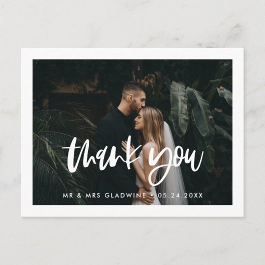 Moderne Hochzeit Danke Foto Postkarte (Vorderseite)