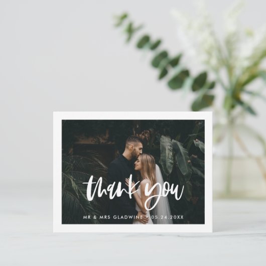 Moderne Hochzeit Danke Foto Postkarte (Stehend Vorderseite)