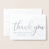 Moderne Hochzeit Danke Foto Silver Folienkarte (Vorderseite mit Umschlag)