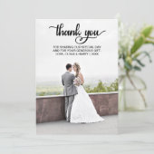 Moderne Hochzeit Danke Fotokarte | Schwarz (Stehend Vorderseite)