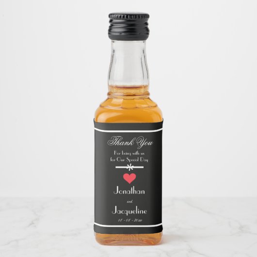 Moderne Hochzeit Danke Mini Liquor Flasche Label Alkoholflaschenetikett (Vorderseite)