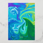 Moderne Hochzeit der Abstrakten Kunst in blauem Bl Folieneinladung (Rückseite)