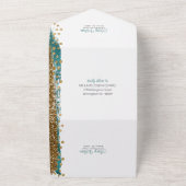 Moderne Hochzeit der Aquamarinen Goldsparkle All In One Einladung (Außenbereich)