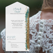 Moderne Hochzeit der Aquamarinen Goldsparkle All In One Einladung