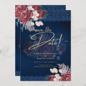 Moderne Hochzeit der Blauen Burgund Einladung (Vorne/Hinten)