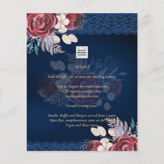 Moderne Hochzeit der Blauen Burgund Flyer (Hinten)