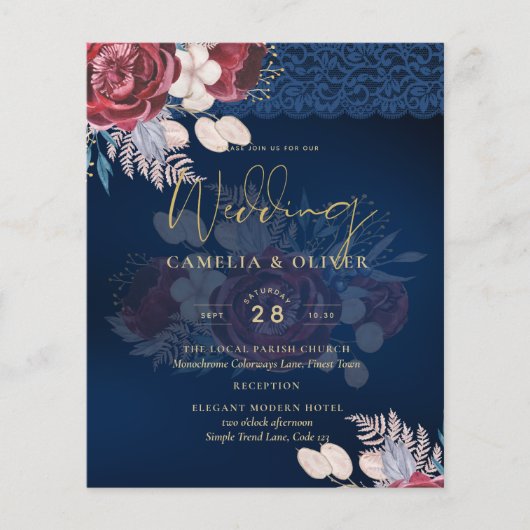 Moderne Hochzeit der Blauen Burgund Flyer (Vorne)