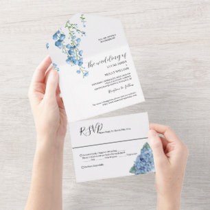 Moderne Hochzeit der Blauen Franzosen All In One Einladung